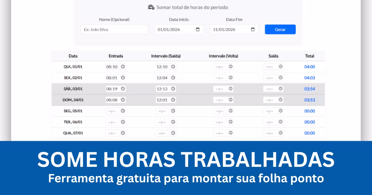 Interface da Folha de Ponto Online Profissional